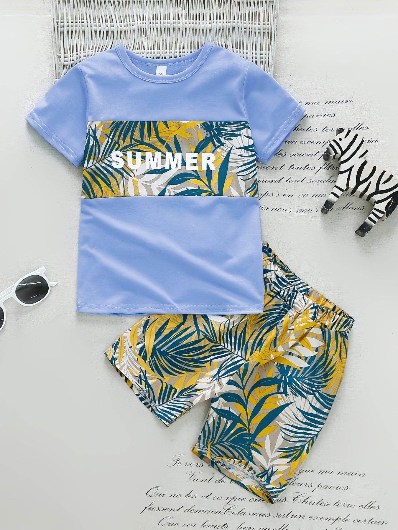 Boy Shorts Hawaiian Outfit Leaves Floral Shirt & Shorts Set