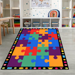 Colorful Puzzle Seating Rug for Nursery School Learning Area