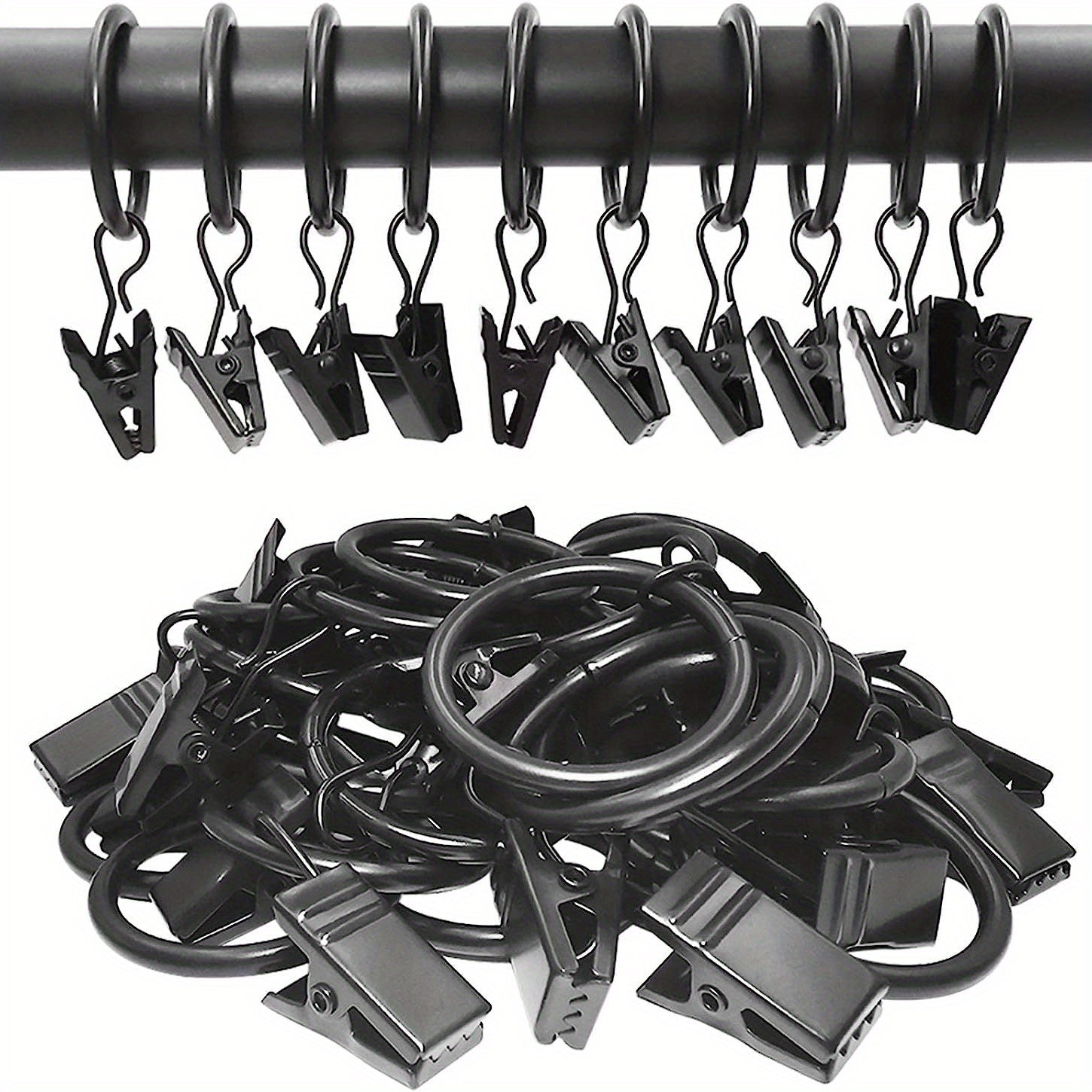 12pcs Metal Curtain Rings w/ Clips 1 In Diameter Hanging Clips Vintage Bathroom
