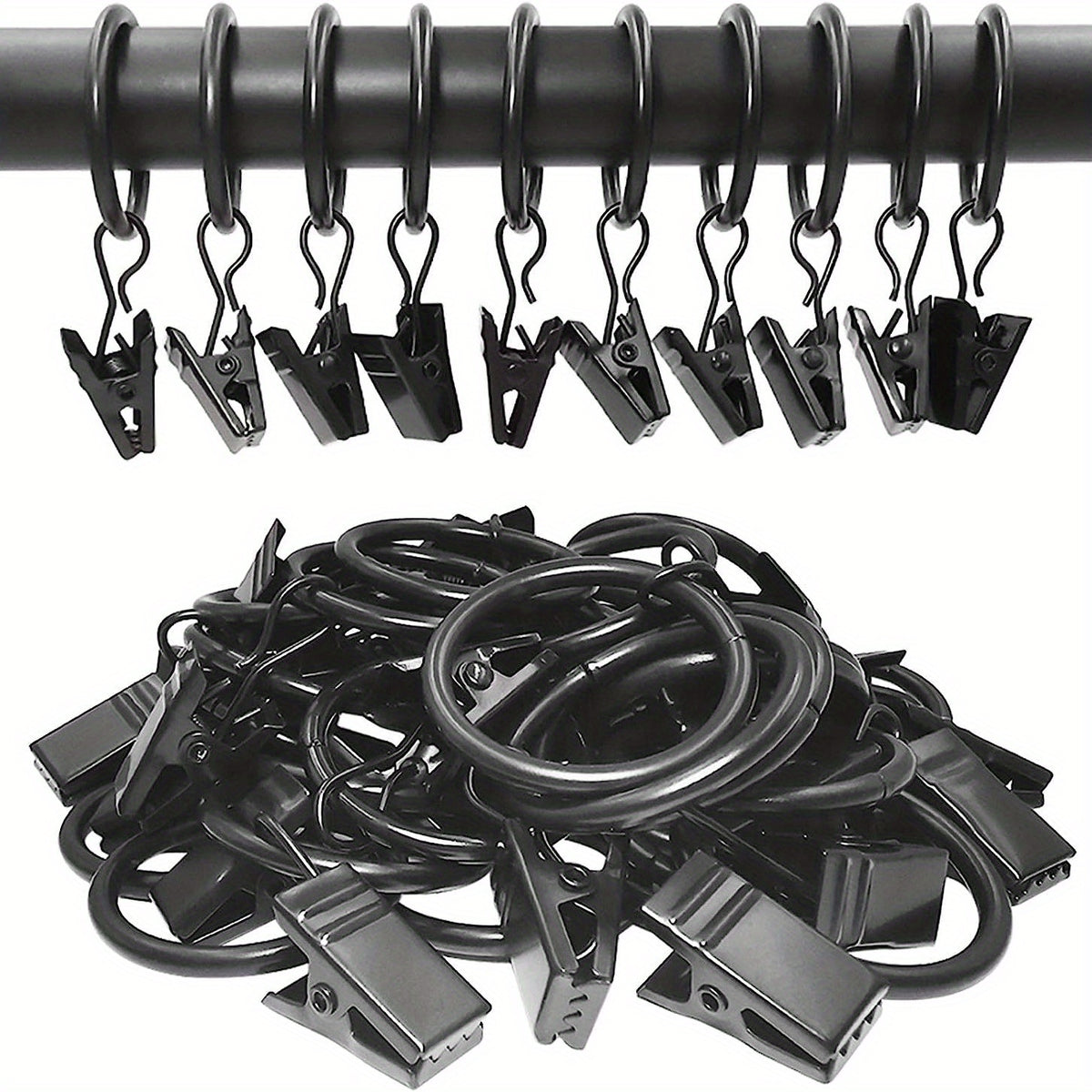12pcs Metal Curtain Rings w/ Clips 1 In Diameter Hanging Clips Vintage Bathroom