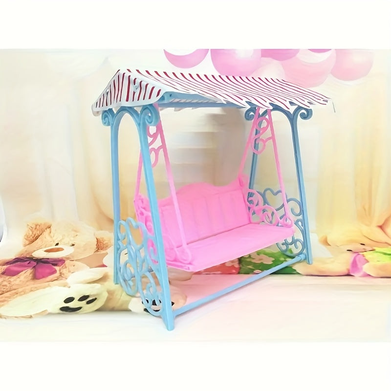 Pink Striped Canopy Mini Doll Swing Decoration