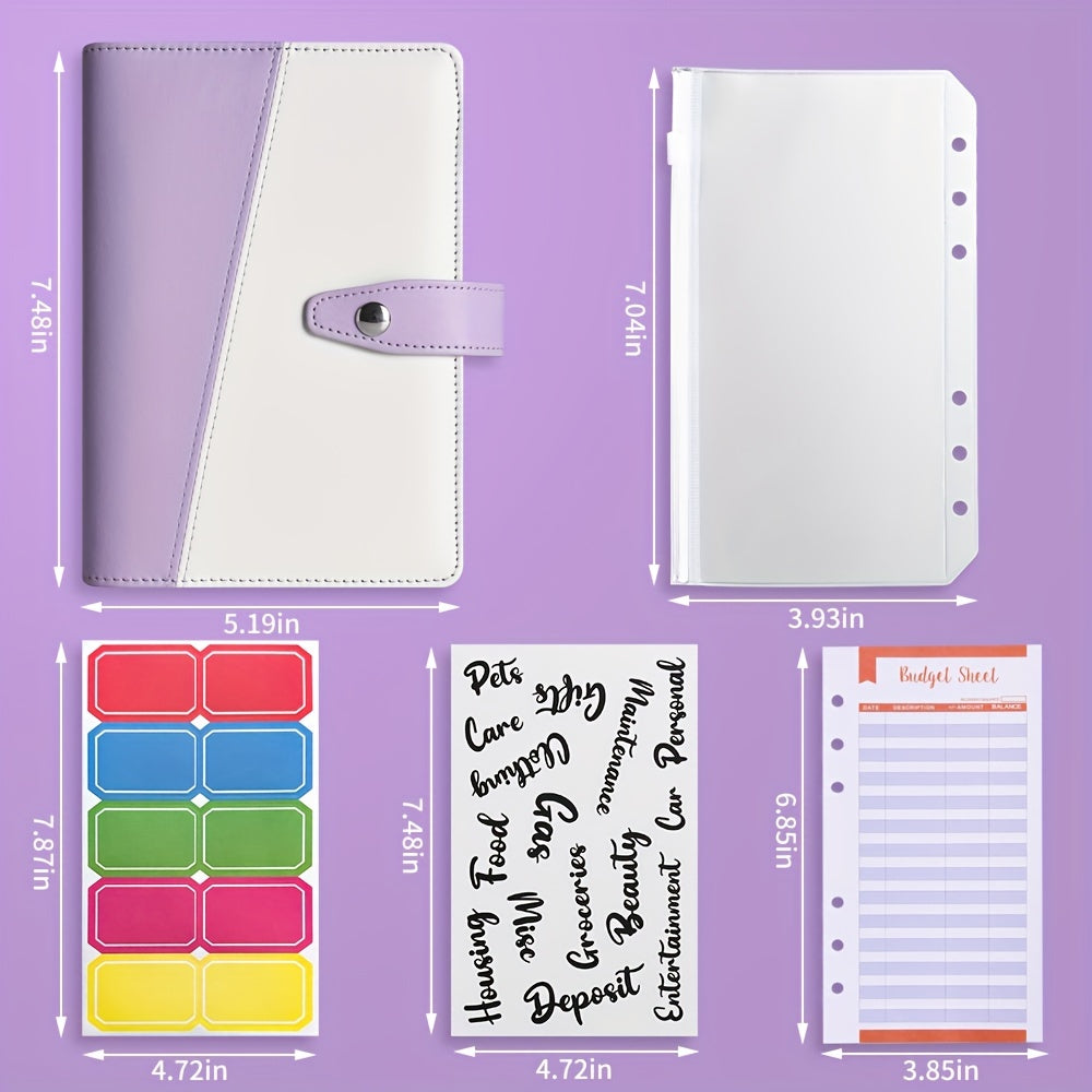 Mini A6 Budget Binder for Cash Stuffing with Zippered Envelopes