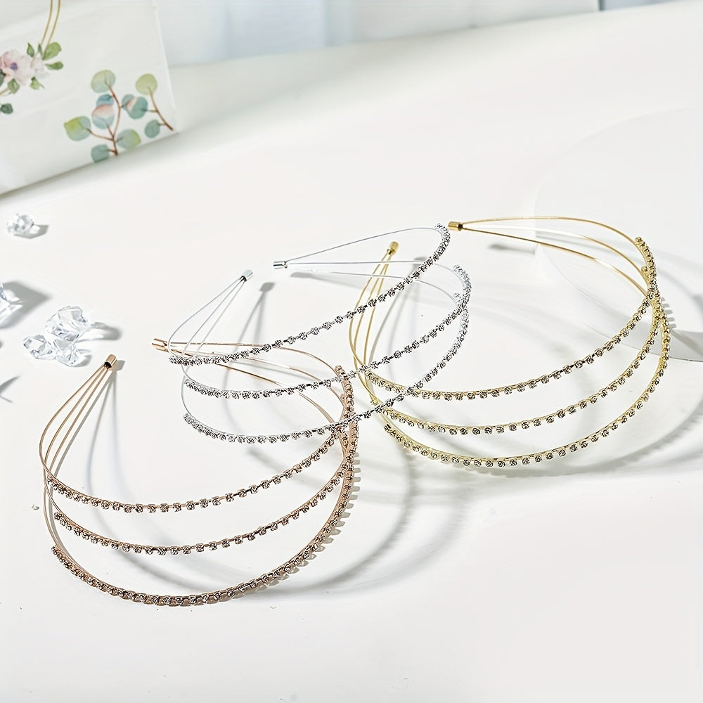 Retro Rhinestone 3 Tiers Headband Female Versatile Headband