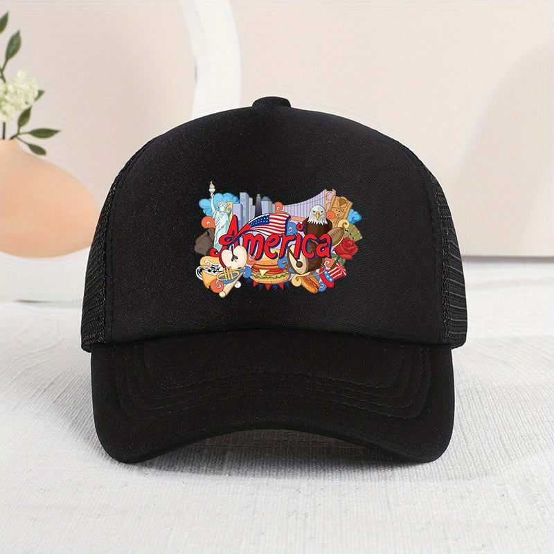 Cartoon America Printed Baseball Cap Unisex Breathable Mesh Trucker Hat