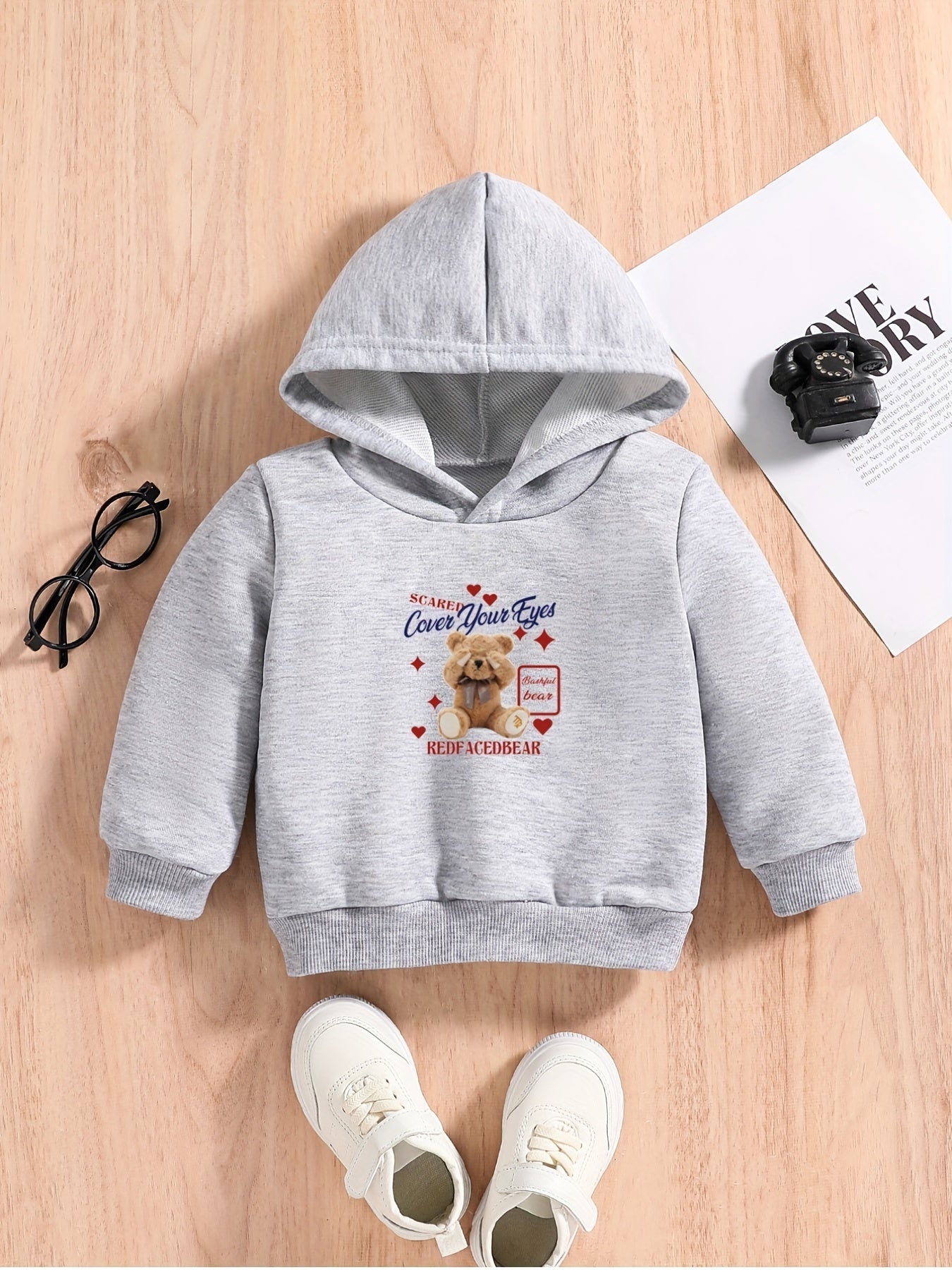 Teddy Bear Print Baby Boys Hooded Sweatshirt