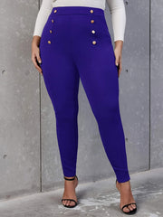  High Rise Double Breast Decor Skinny Pants
