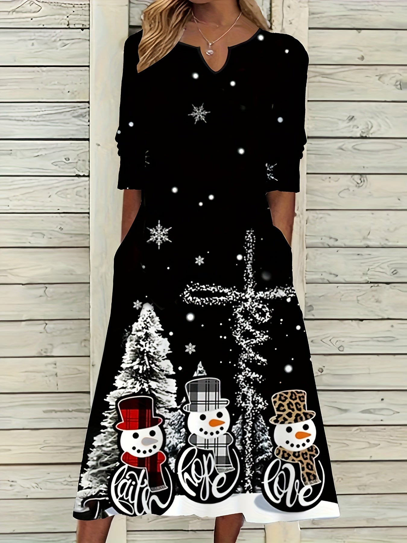 Christmas Casual Dress Women's Plus Graphic Long Sleeve