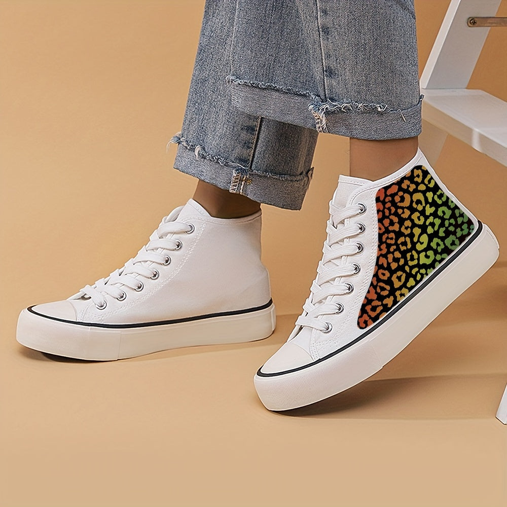 Leopard Print Chunky Canvas Sneakers High Top Skate Shoes