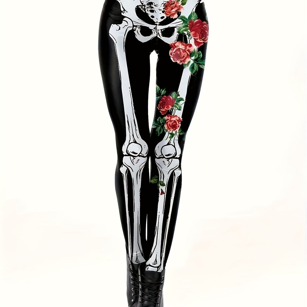  Skull & Floral Print High Rise Leggings