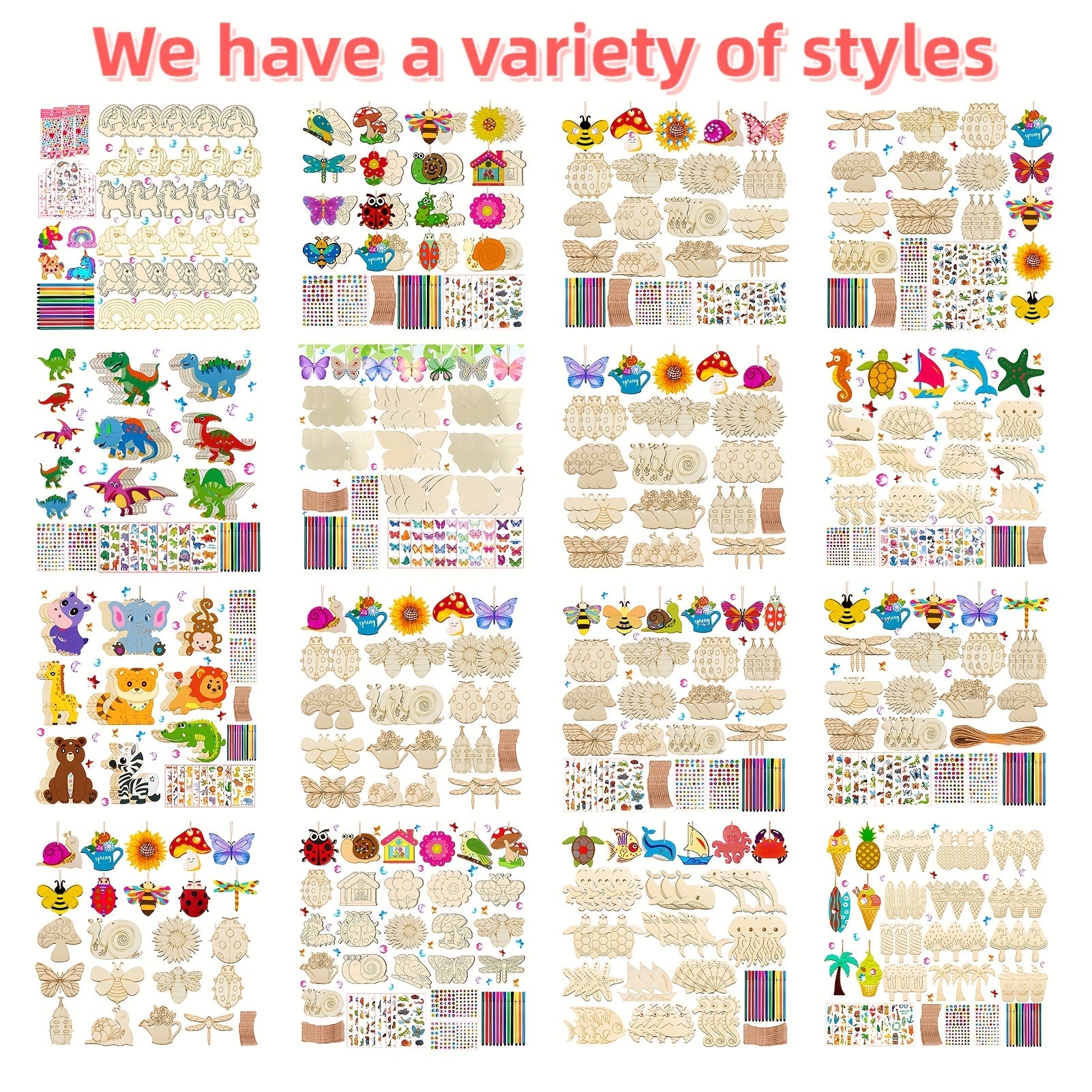 48pcs Insect Wooden Crafts DIY Set for Creative Handicrafts