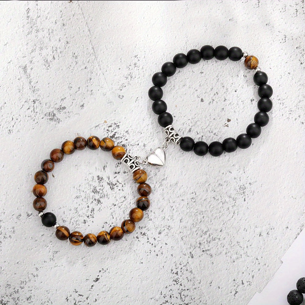Heart Matching Stone Beads Bracelets Set for Couple