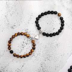 Heart Matching Stone Beads Bracelets Set for Couple
