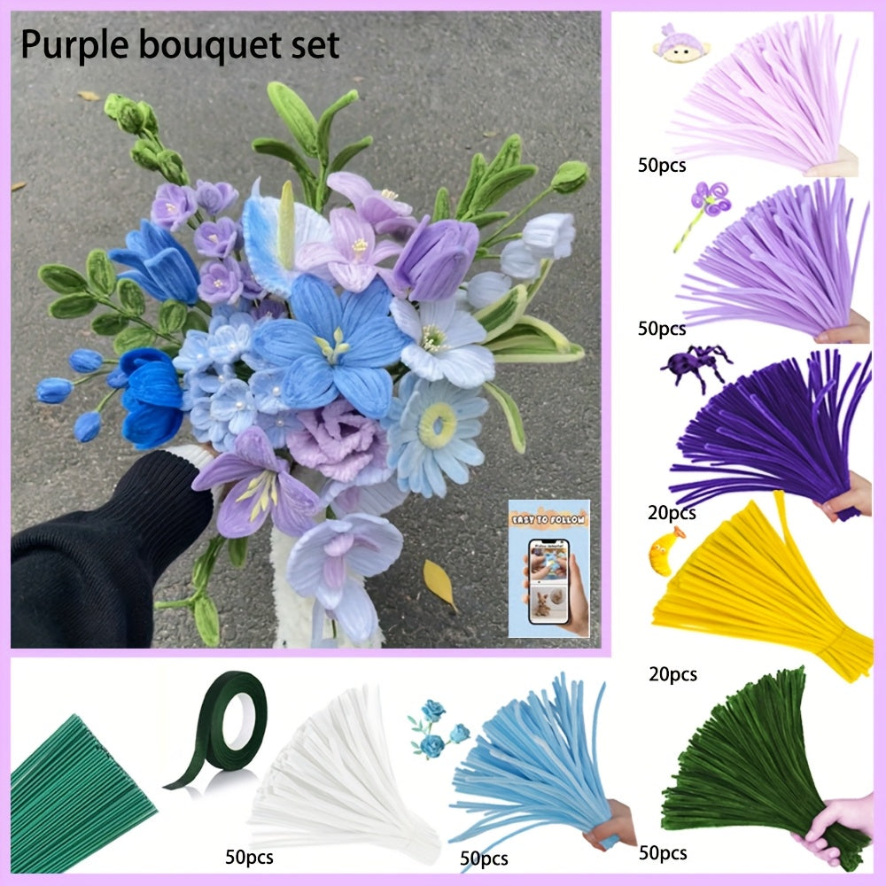 Pipe Cleaner Flower Craft Kit 7 Colors Powder Pearls Chenille Stalk Tutorial