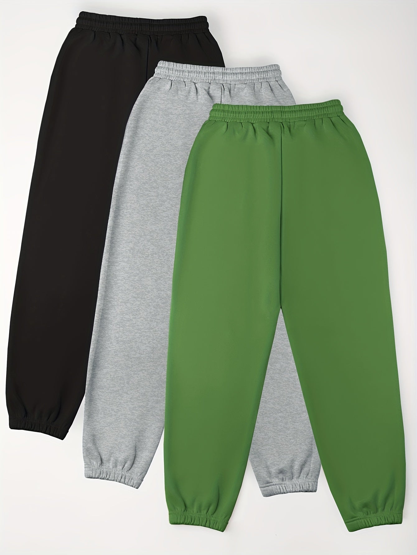 3 Pack Plus Size Sports Pants Set Women's Plus Letter Print Liner Fleece