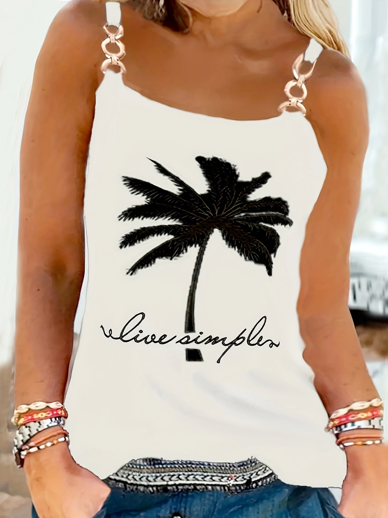  Tank Top Women's Plus Floral Print Metal Strap Tank