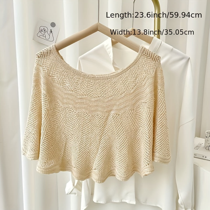 Hollow Out Knitted Shawl Solid Wrap Cape Ruffles Cardigan
