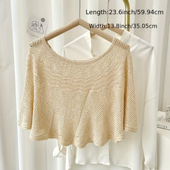 Hollow Out Knitted Shawl Solid Wrap Cape Ruffles Cardigan
