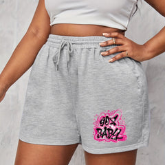  Art Letter Print Elastic Drawstring Stretch Shorts