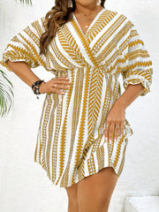 Women's Geometric Print Surplice Neck V Neck Dress Plus Size Boho Dress