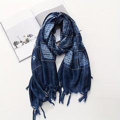 Geometric Print Scarf Vintage Tie Dyed Tassel Shawl Boho Windproof Head Wrap