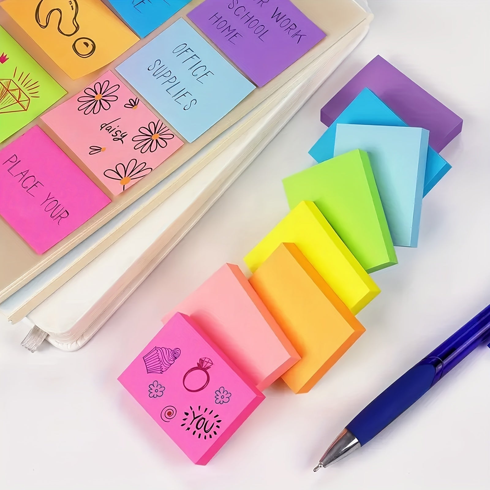 16pcs Fluorescent Sticky Notes Mini Small Note Pad Student Stationery