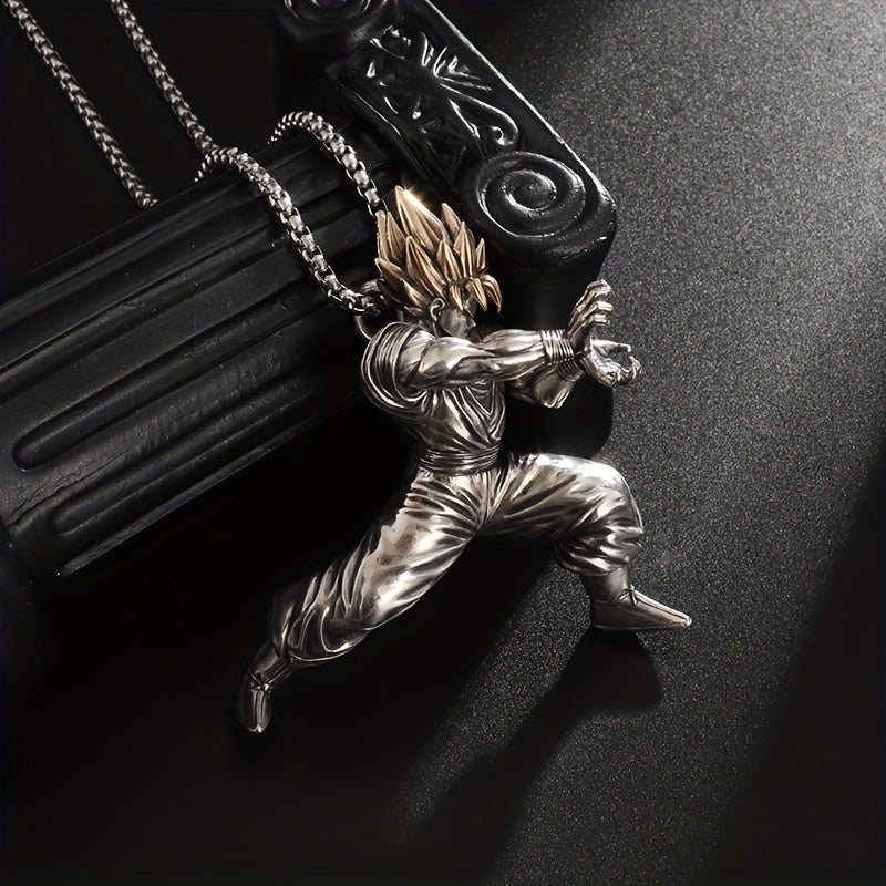 Yellow Hair Kung Fu Man Pendant Necklace For Men Kids Anime Exhibition
