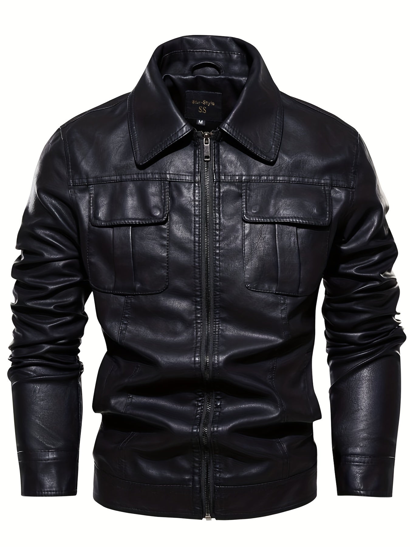 Men's Retro PU Leather Jacket Zip Up Lapel