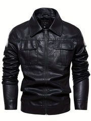 Men's Retro PU Leather Jacket Zip Up Lapel