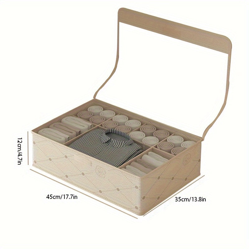Underwear Drawer Storage Box Fabric Basket With Grids Handles