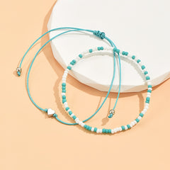 2 Pcs Colorful Rice Beads Anklet Adjustable Bracelet