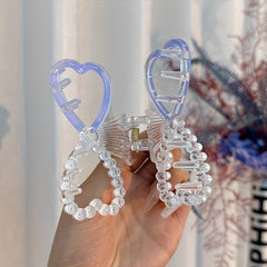 Faux Pearl Hair Claw Hollow Bow Shaped Ponytail Holder