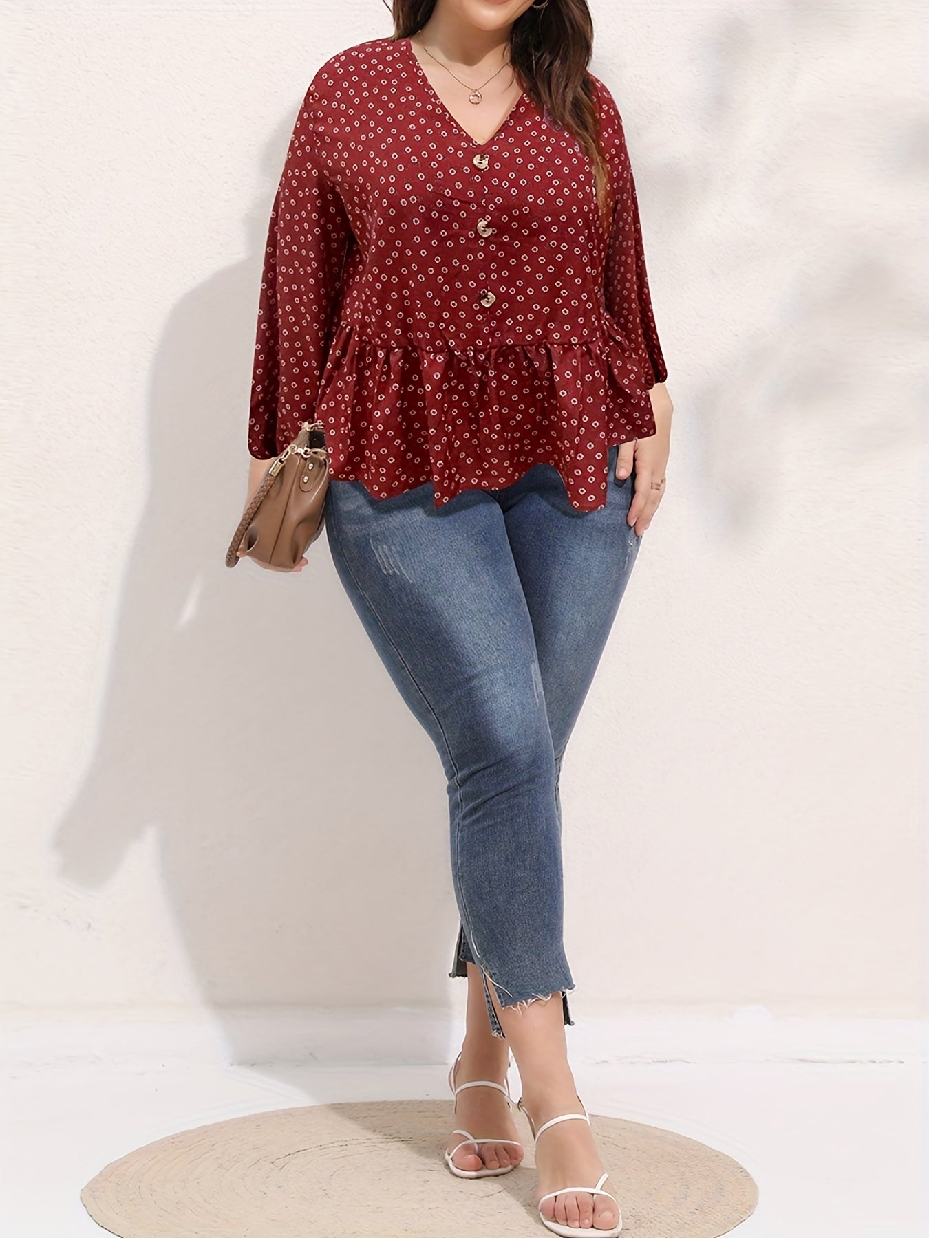  Floral Print Button Long Sleeve Blouse