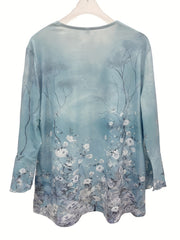  Floral Print Bell Sleeve Button Up Cardigan
