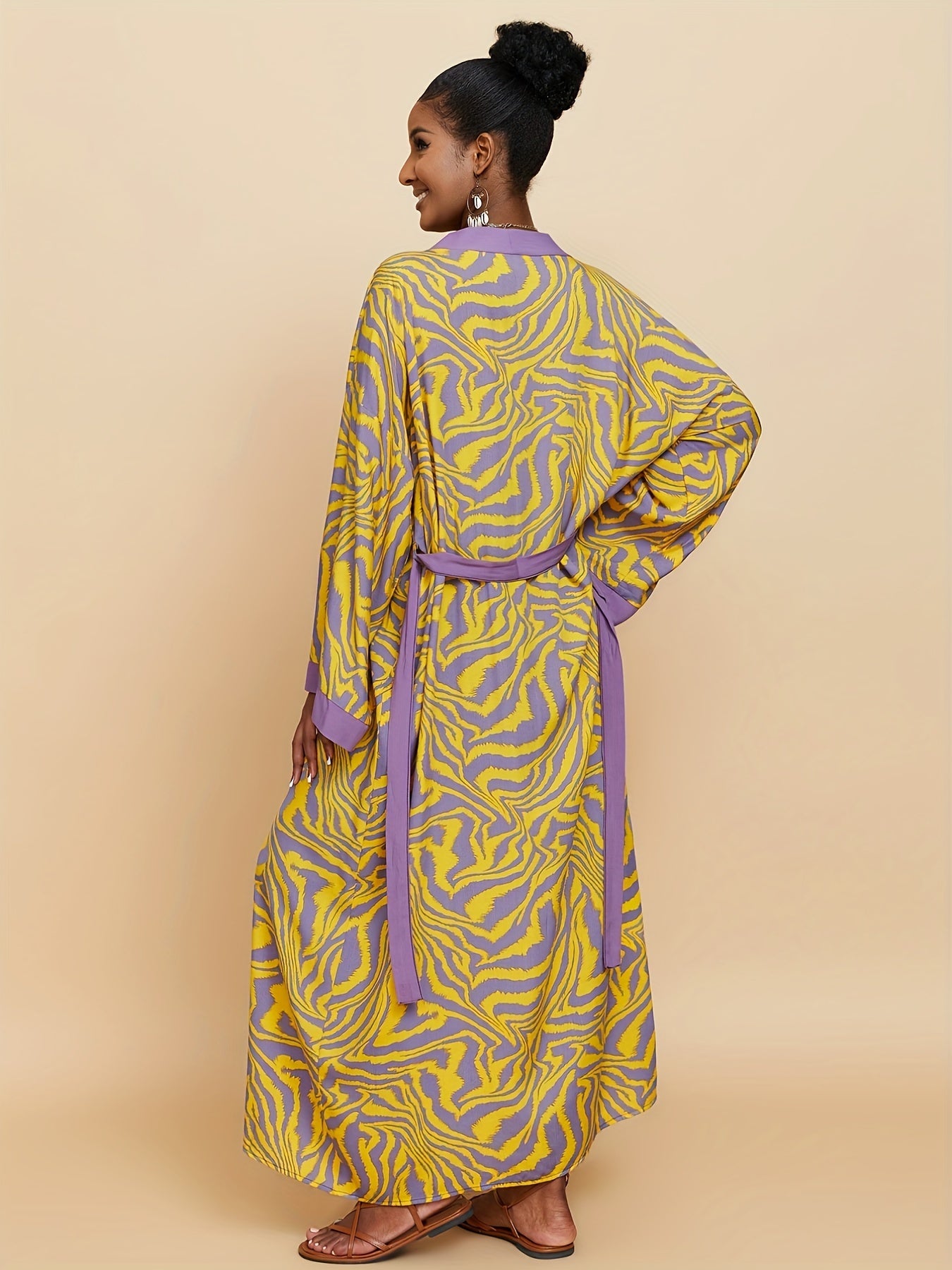  Fluid Print Long Sleeve Cover Up