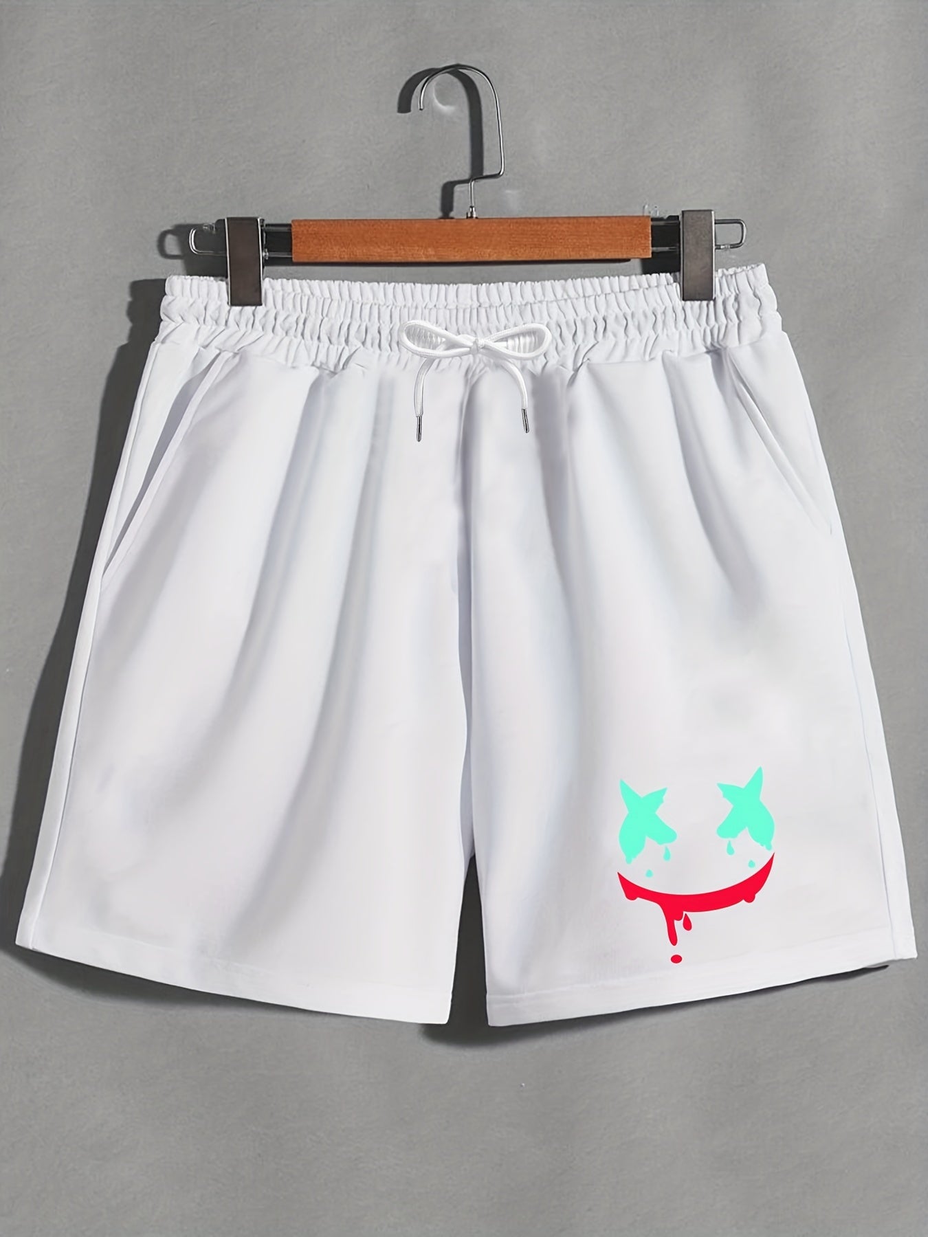 Smile Print Men's Casual Shorts Activewear Comfy Drawstring Shorts