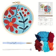 Flowers Pattern Punch Needle Embroidery Starter Kit 7 87x7 87in