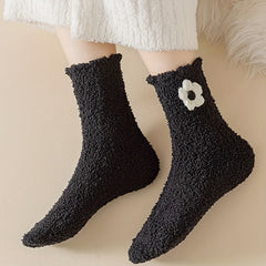 6 Pairs Floral Decor Socks Comfy & Fuzzy Warm Women's Stockings
