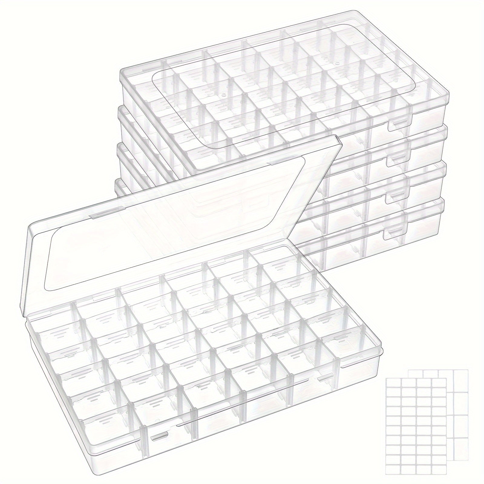 5pcs Clear Plastic Jewelry Storage Box With grids Portable Dustproof DIY Diamond