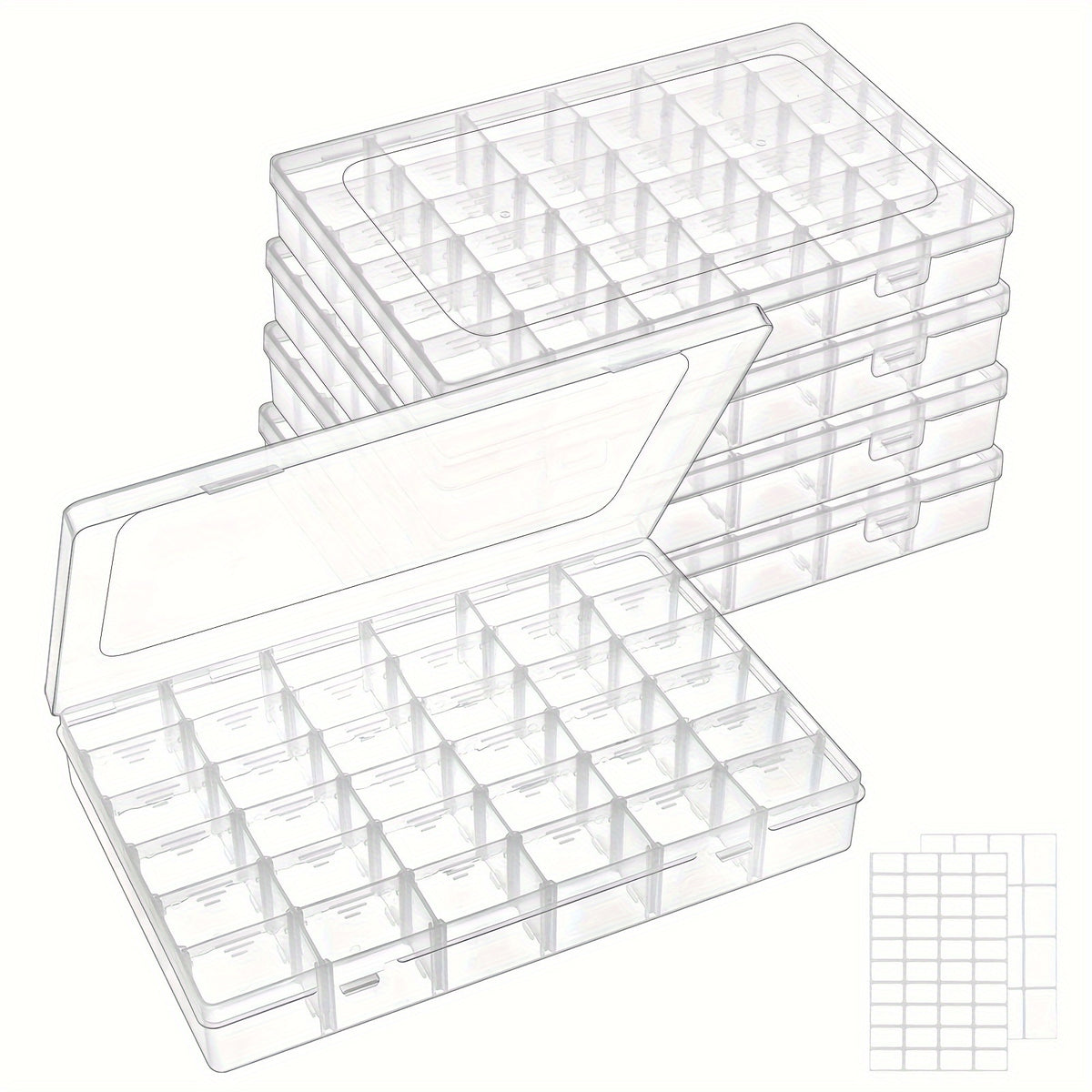 5pcs Clear Plastic Jewelry Storage Box With grids Portable Dustproof DIY Diamond