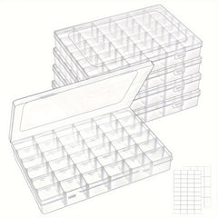 5pcs Clear Plastic Jewelry Storage Box With grids Portable Dustproof DIY Diamond