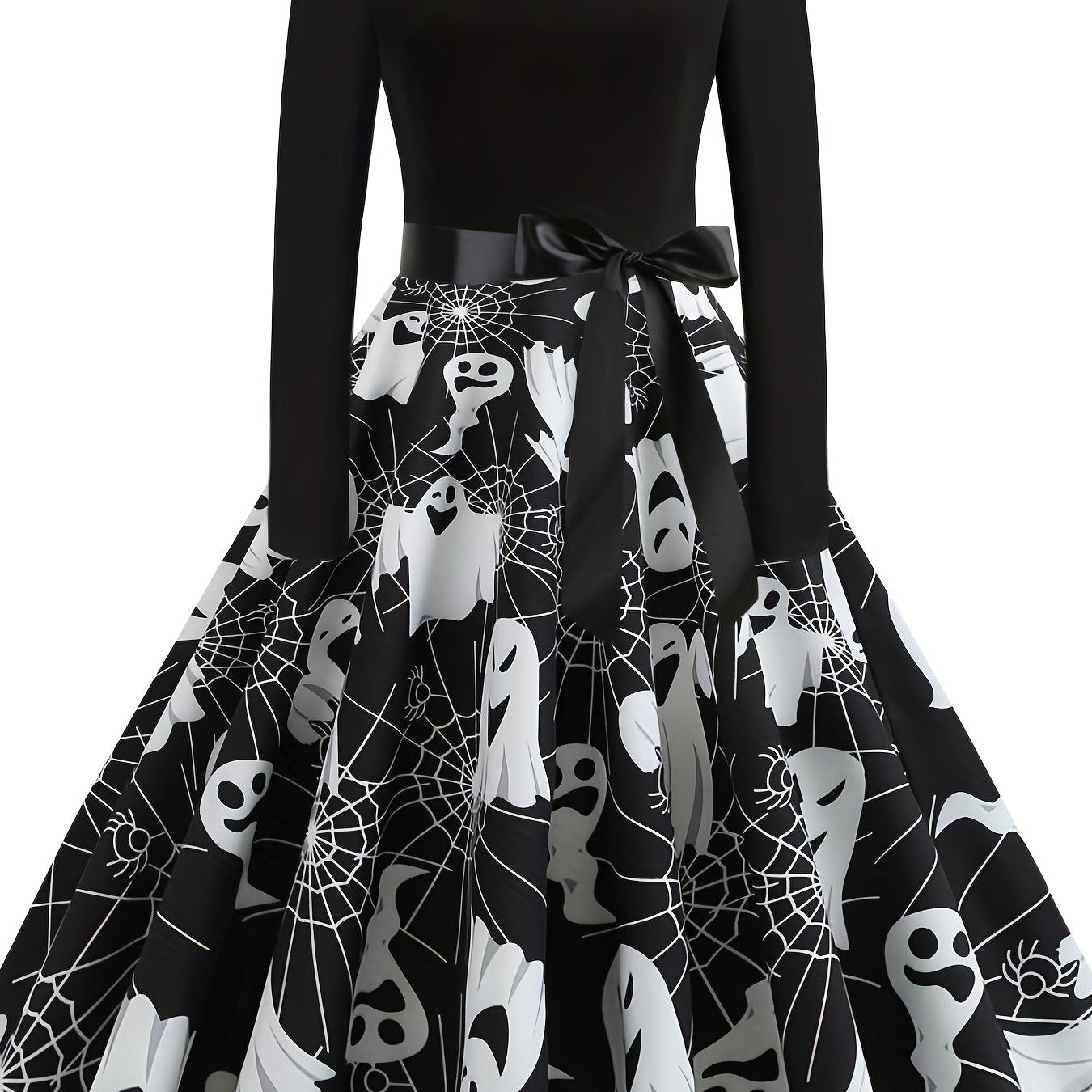  Women's Ghost & Spider Web Print A-Line Dress