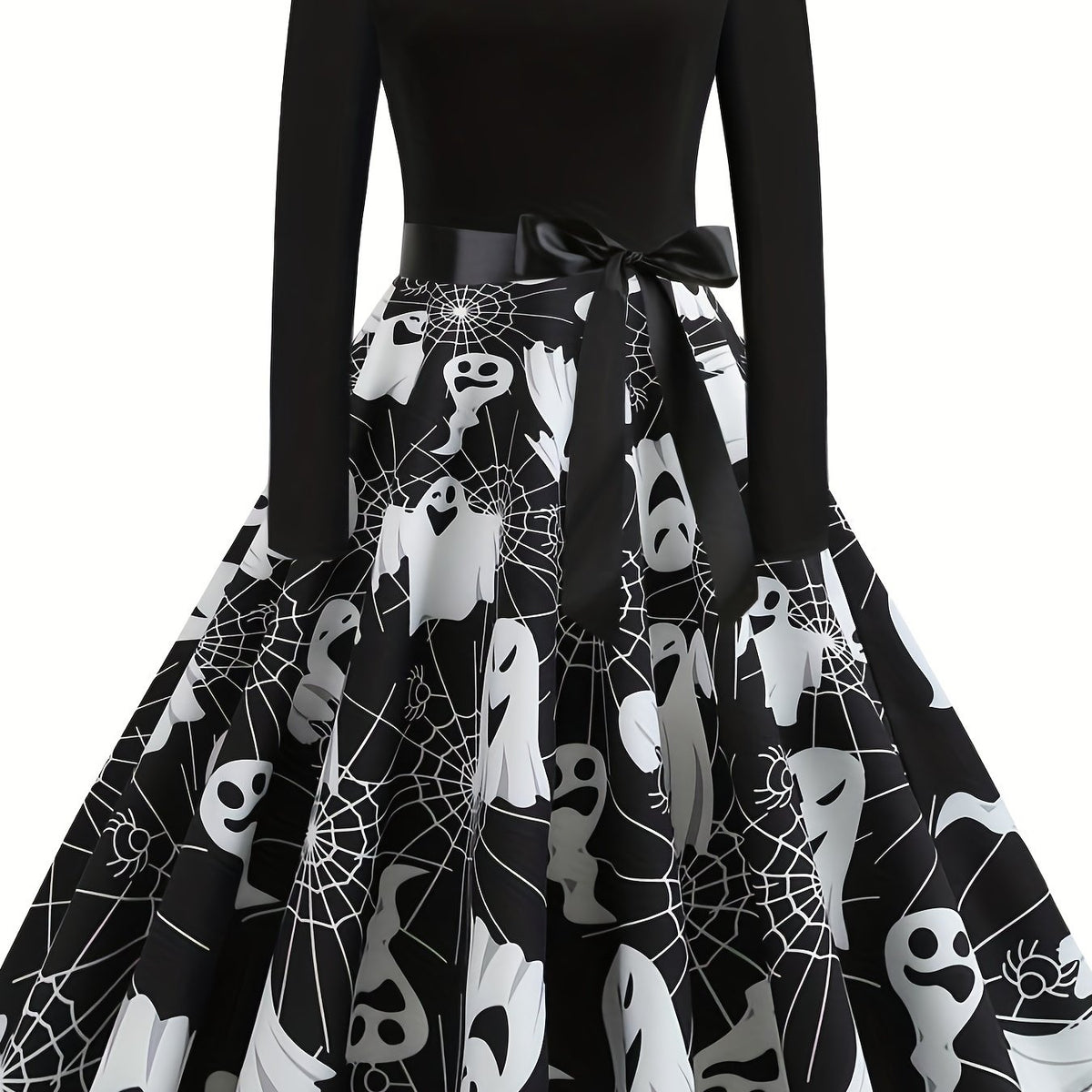  Women's Ghost & Spider Web Print A-Line Dress