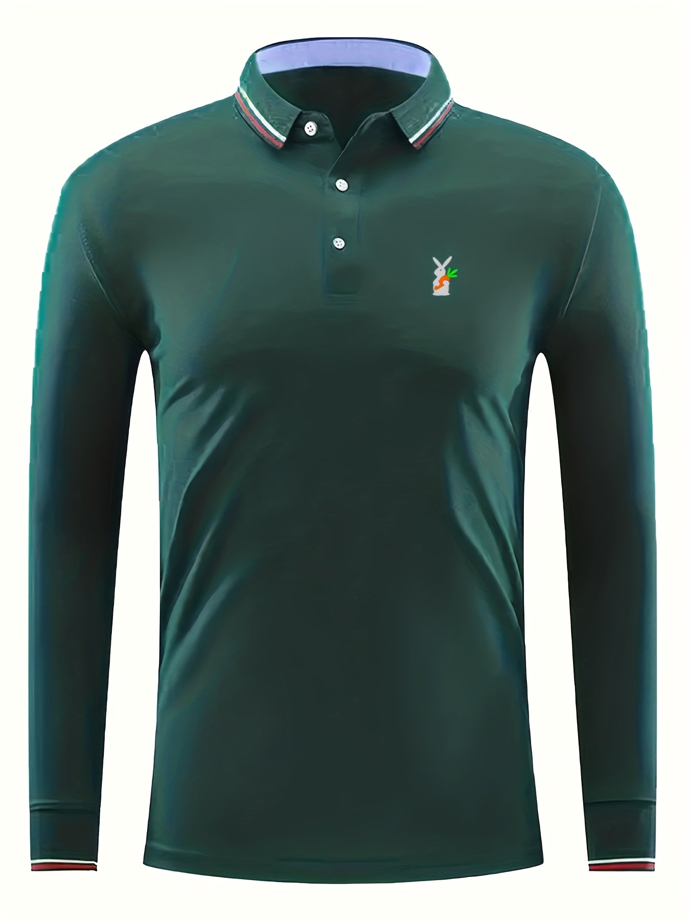 Rabbit & Carrot Print Men's Polo Shirt Long Sleeve Top