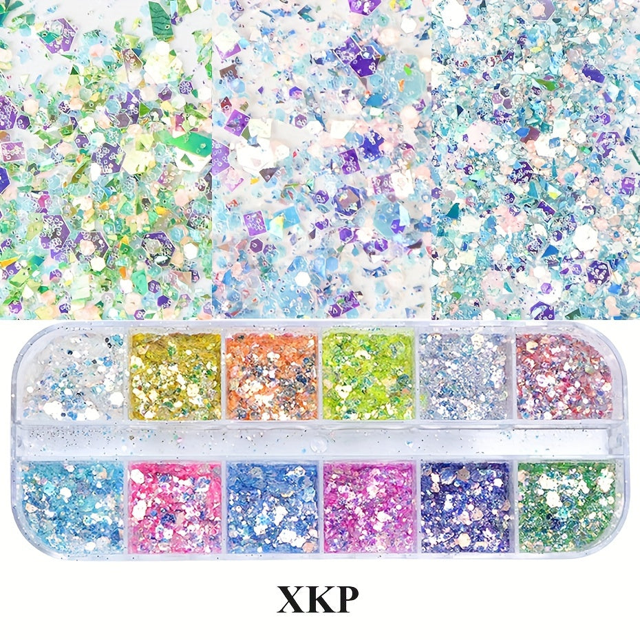 Iridescent Crystal Hexagon Nail Glitter Sequins Mermaid Flake