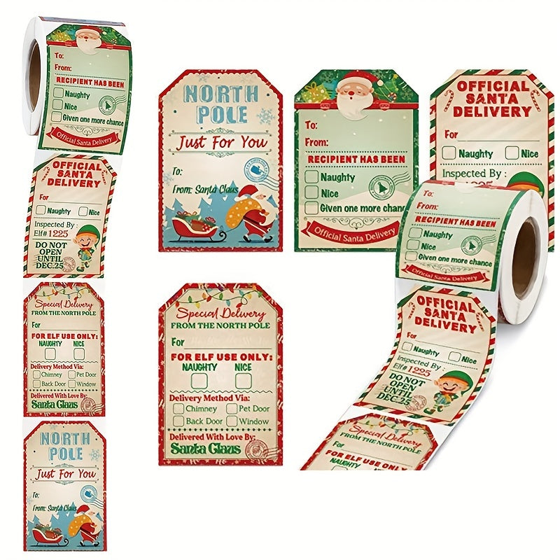 200 Christmas Holiday Gift Series Stickers Roll - Self Adhesive Labels