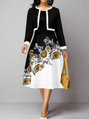  Paisley Print A-line Dress & Coat Outfit Set