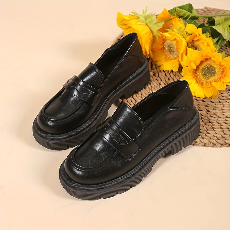 Round Toe Slip On Platform Loafers for Women