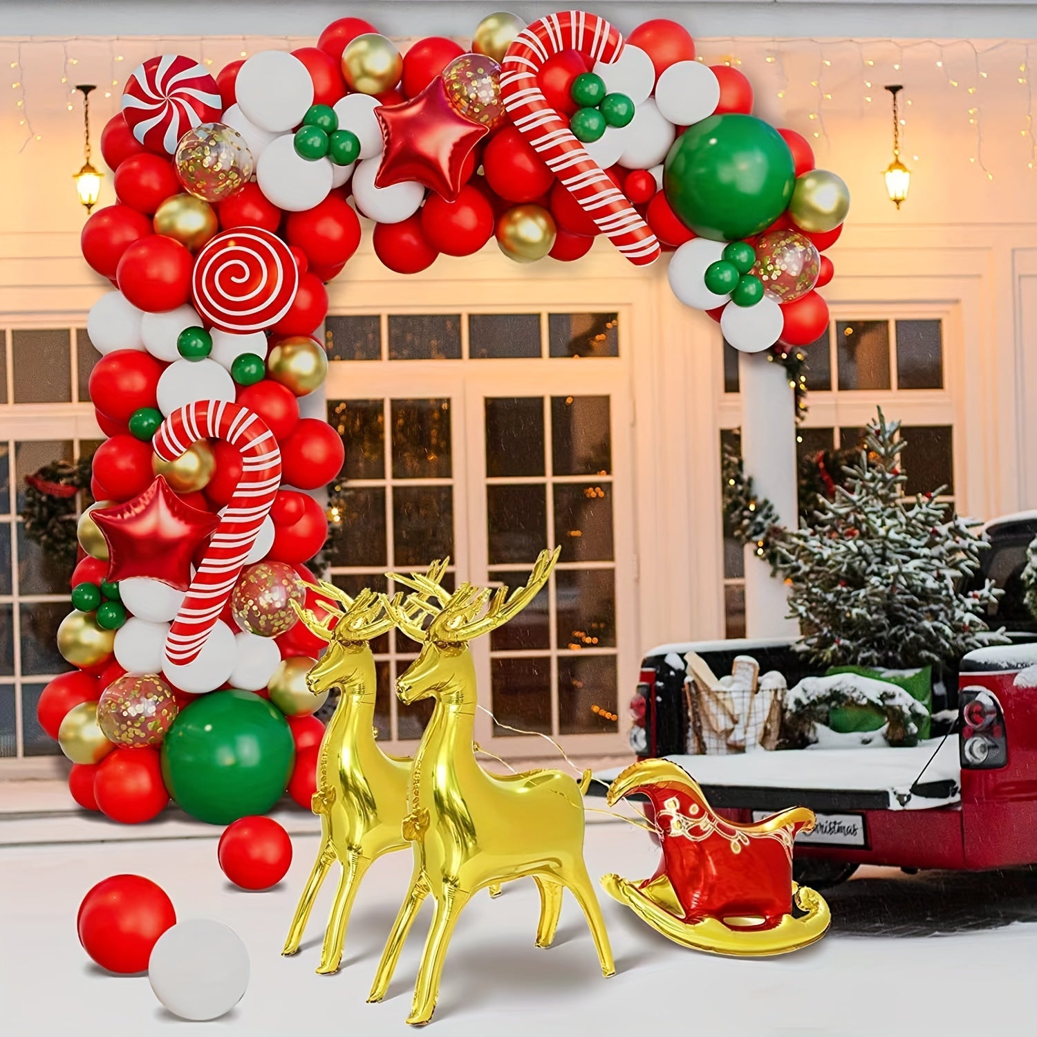 130pc Christmas Balloons Garland Kit Red Green Party Decorations