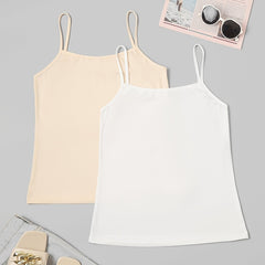 2pcs Solid Cami Tops Sleeveless Crew Neck Lingerie Underwear