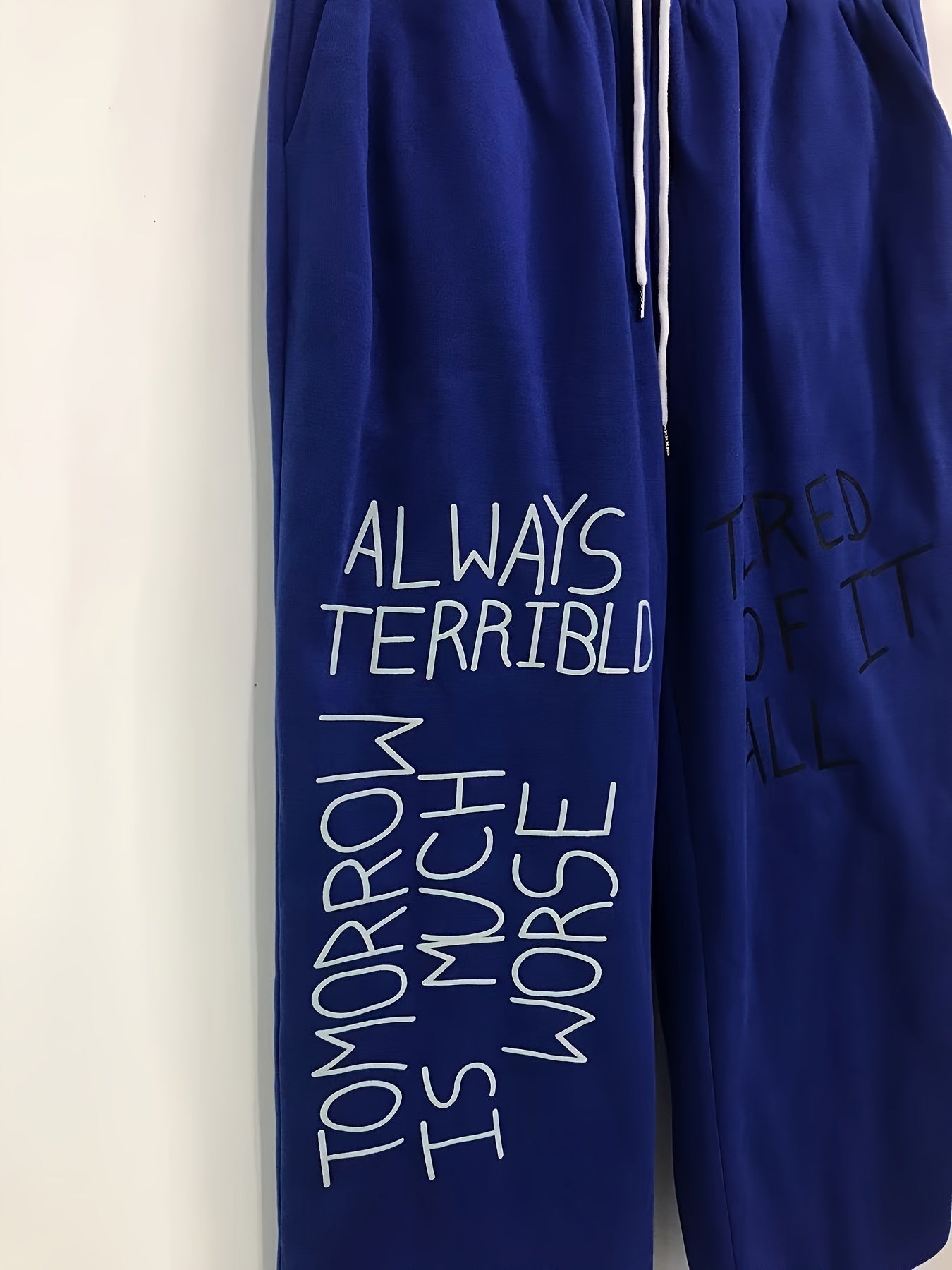 Women's Plus Size Casual Pants: Letter Graphic Drawstring Waist Loose Trousers